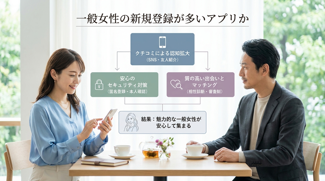 一般女性の新規登録が多いアプリか